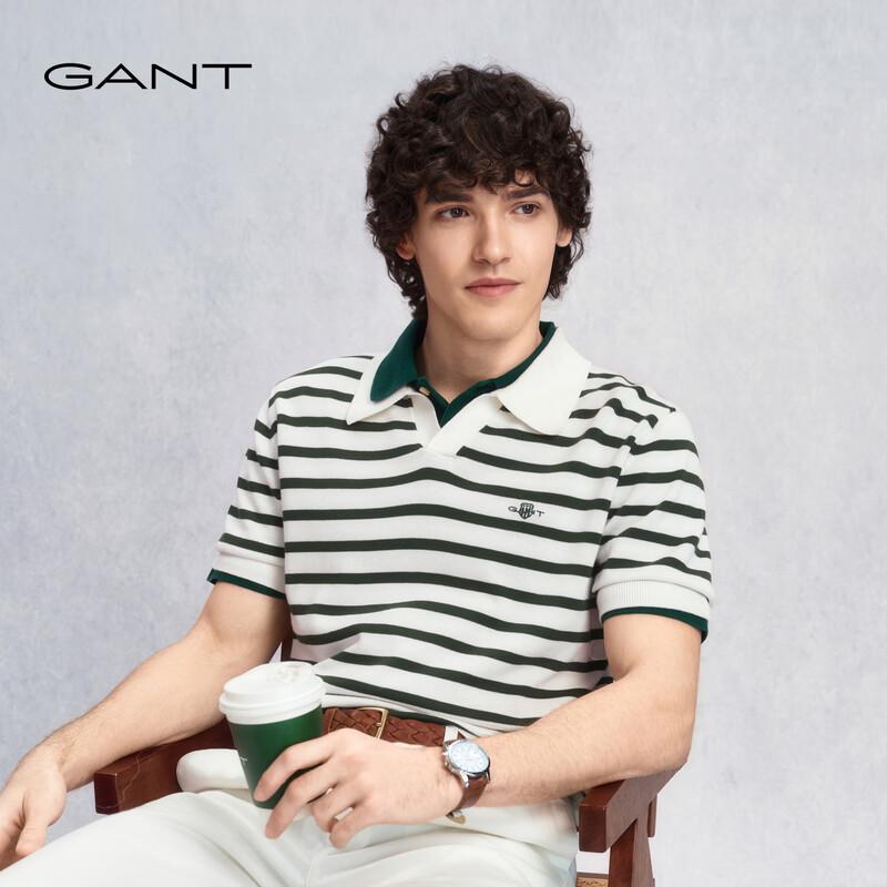 GANT Men's Striped Colorblock Retro Casual Knitted Polo Shirt