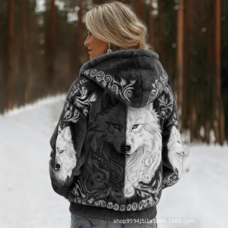 Womens Fleece Hoodie With 3D Cat Print Long Sleeve Thick Warm Sweatshirt Street Style Winter 2025