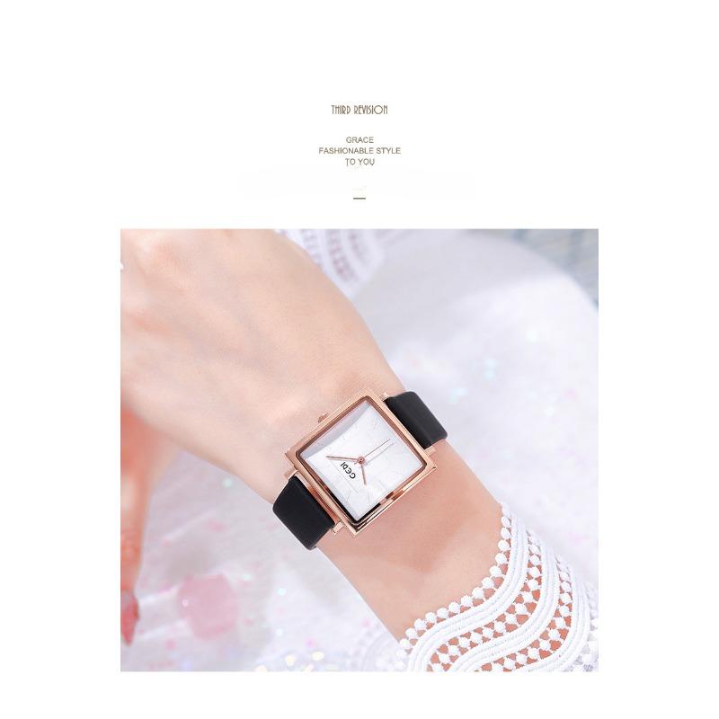 

Жіночий квадратний шкіряний годинник у стилі ретро. Модний простий водонепроникний кварцовий годинник