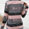 Long Sleeve Striped V-Neck Splicing Button Casual Top T-Shirt Women