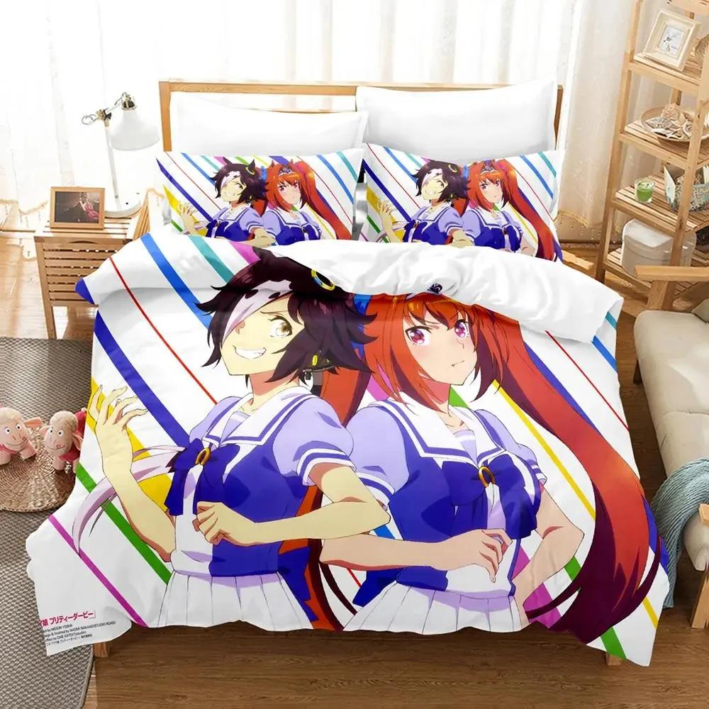 Anime Uma musume Prety Derby Beding Set Soft Duvet Cover Bed Linen Set Comfortable Quilt Cover Pilowcase Warm Comforter king Quen Sized Dimensions