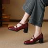Krazing Pot Sheepskin Round Toe Size 41 Chunky High Heels Buckle Straps Vintage Autumn Pumps
