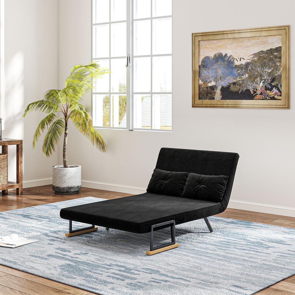 Sofa Bed 2-Seater Sofa Velvet Sofa, Sleep Function, incl. 2 Cushions, Velvet Look, Black