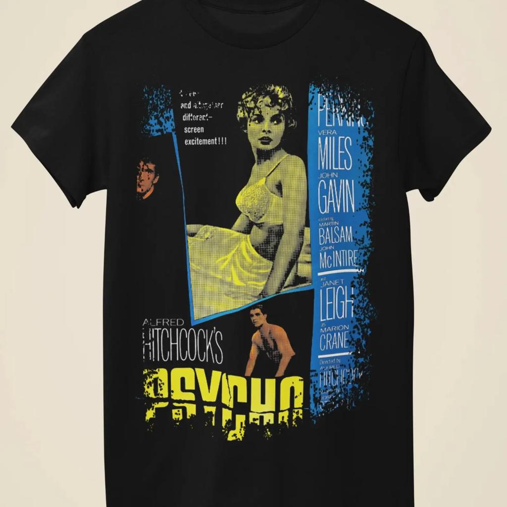 Camiseta Negra Unisex Inspirada En Pster De Pelcula Psycho Vintage Washed Unisex Stylish Comfortable Designer Clothes Casual