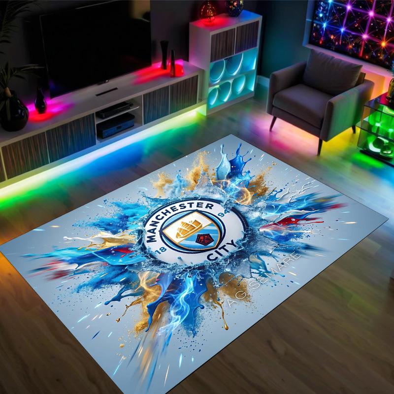 Manchester City Design Crystal Velvet Carpet Cozy Non?Slip Printed Rug For Bedroom Living Room Entrance