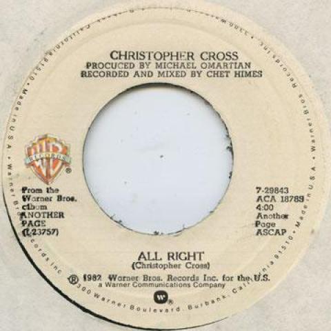7inch Record CHRISTOPHER CROSS - All Right / Long World Warner Bros. 1982 Jamaica Pop