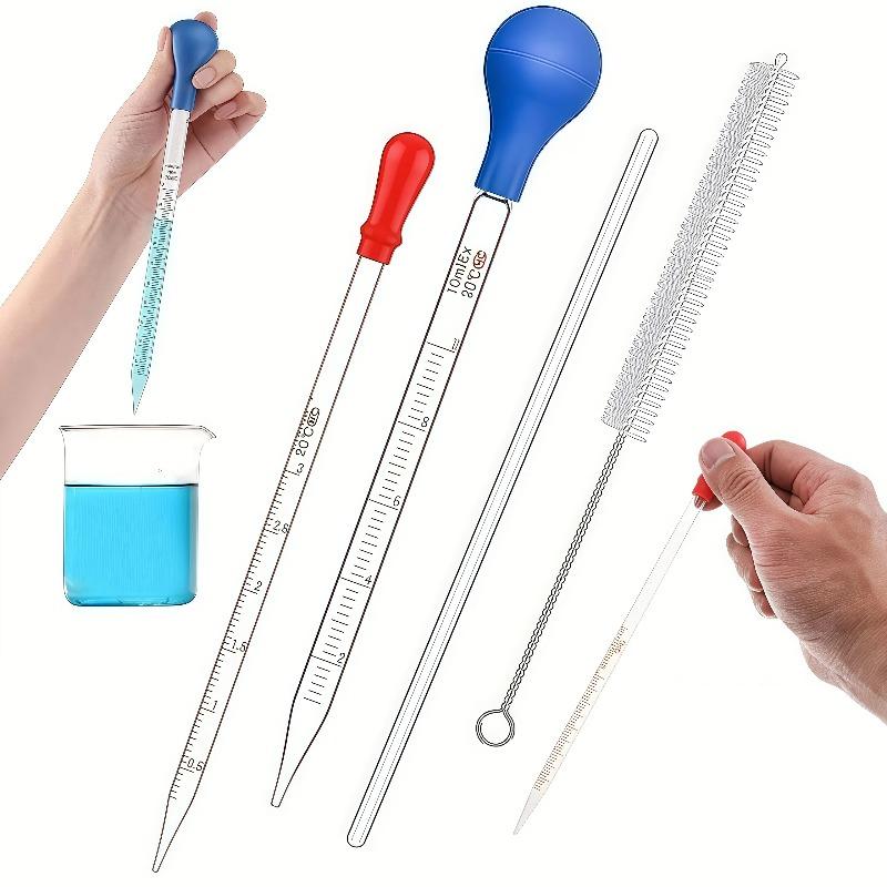 Glass Pipette and Dropper Set - 3ML/10ML with Glass Stirring Rod & Cleaning Brush (2PCS/4PCS),for Laboratory,Science Experiments