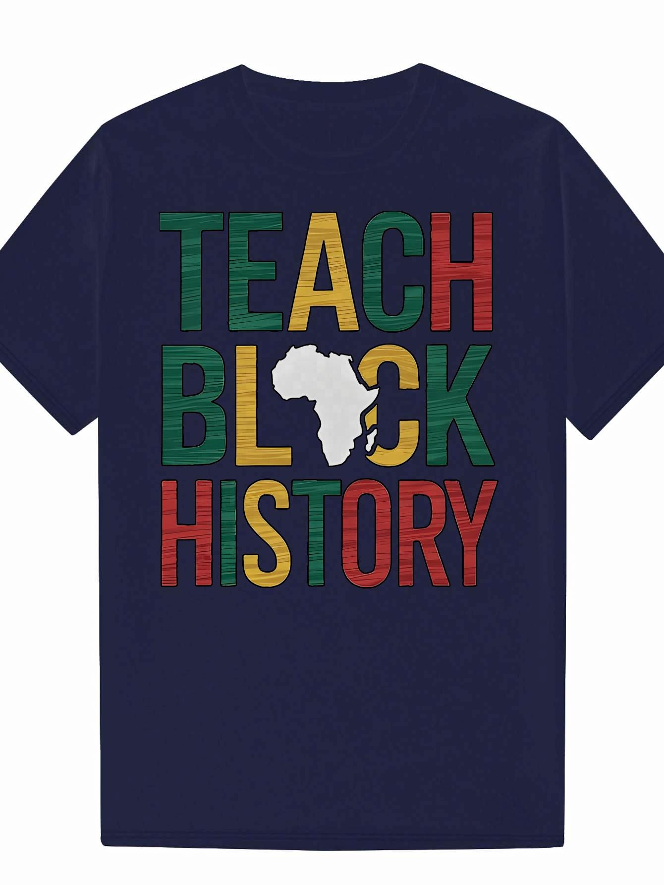 Teach Black History Graphic T-shirt - Casual Polyester Crew Neck S