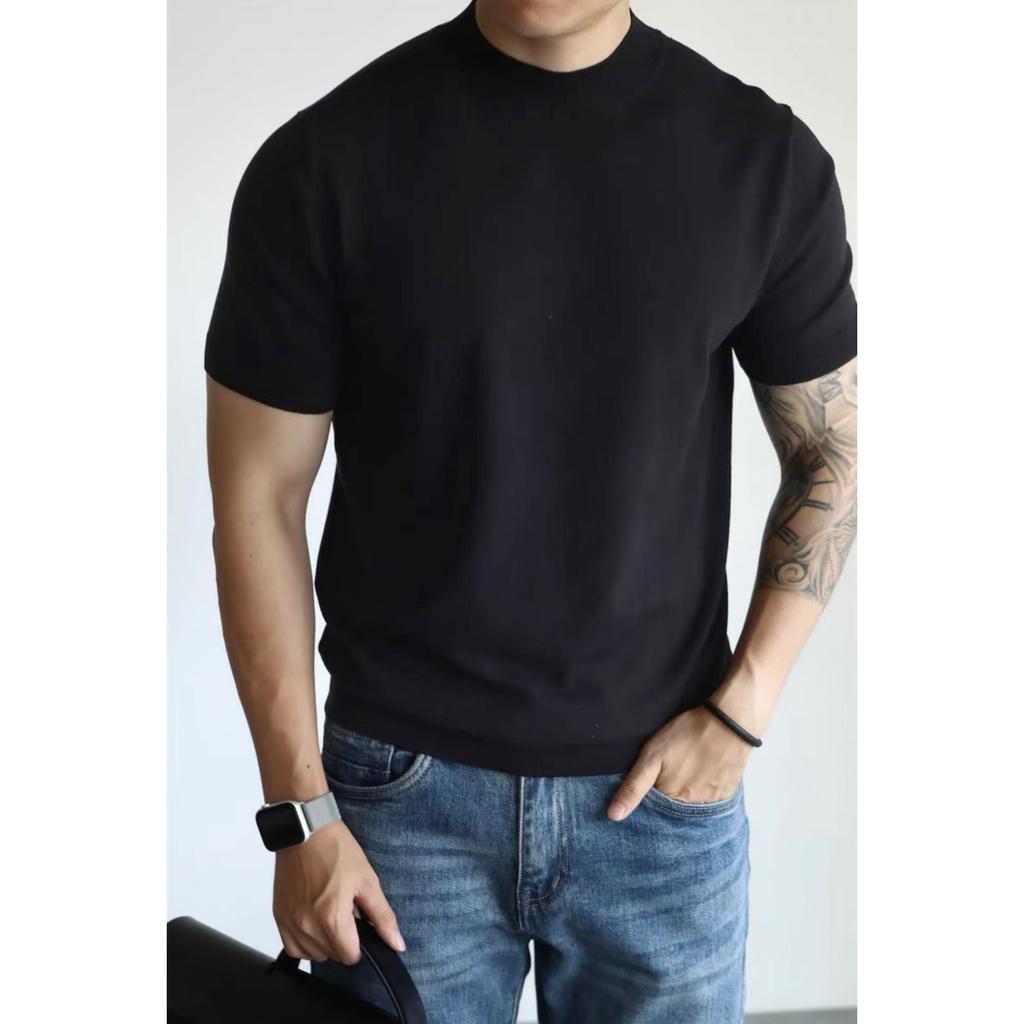 Men's Solid Color Slim-fitting Business Commuting Breathable T-shirt Trendy Foreign Trade Cross-border Wholesale