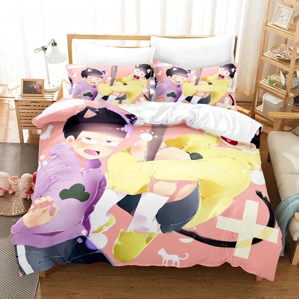 3D Print Anime Bed Sheet Set Osomatsu-san Bedding Set Single Twin Full Queen King Size Bed Set Adult Boy Bedroom Duvetcover Sets