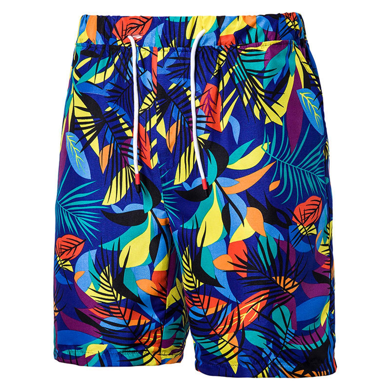 Men s Fashion Vacation Hawaiian Loose Casual Capris Beach Shorts XXXL синий