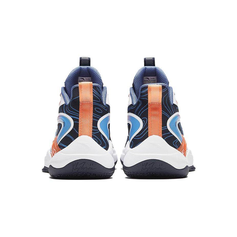 Anta Kids Round Toe Lace-Up Shock Absorbing Wear-Resistant Mid-Top Basketball Shoes Kids Basketball Shoes Black Blue White A312331133-7