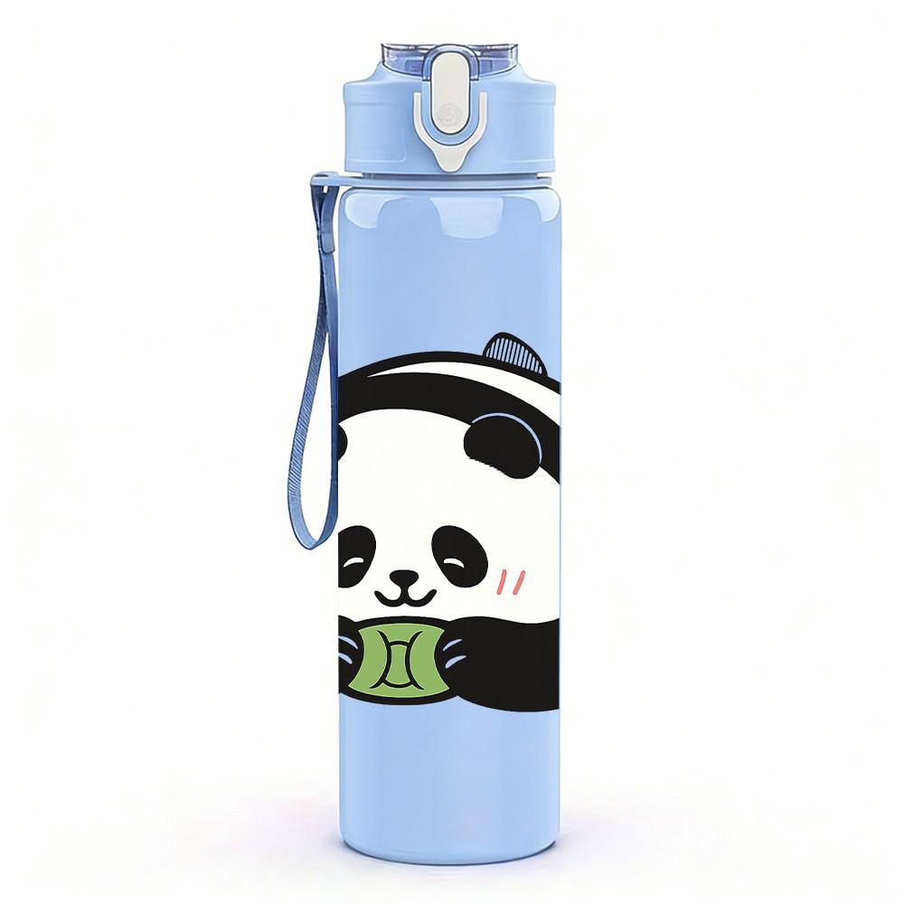 1PC Cute Panda Pattern 750ml Color Plastic Sports Water Bottle Leakproof Flip Straw Lid Suitable for Sports Office Home Use