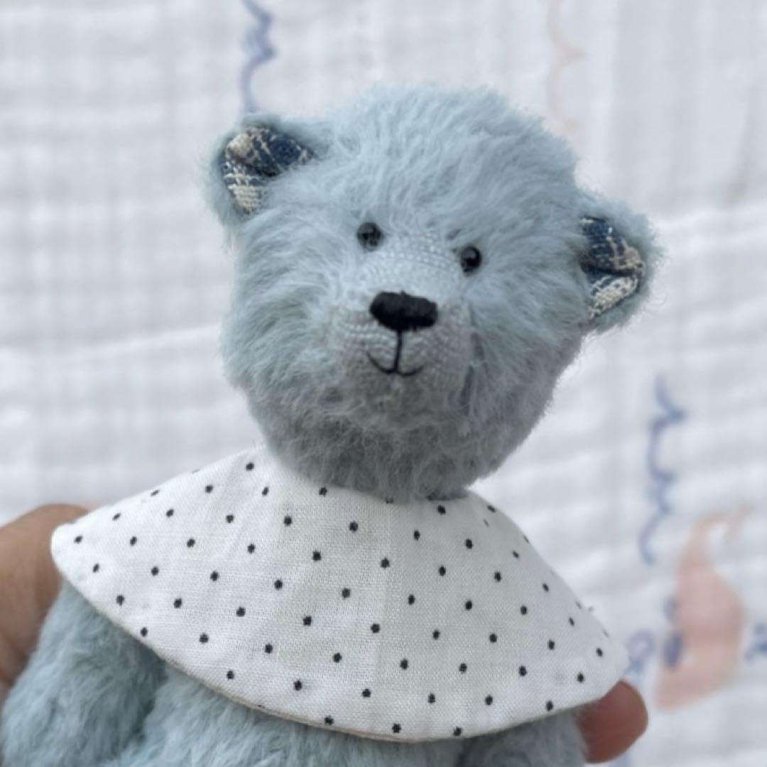 

[USED] Happy Blue Bear Plush Toy, Handmade by an Overseas Artist, Teddy Bear