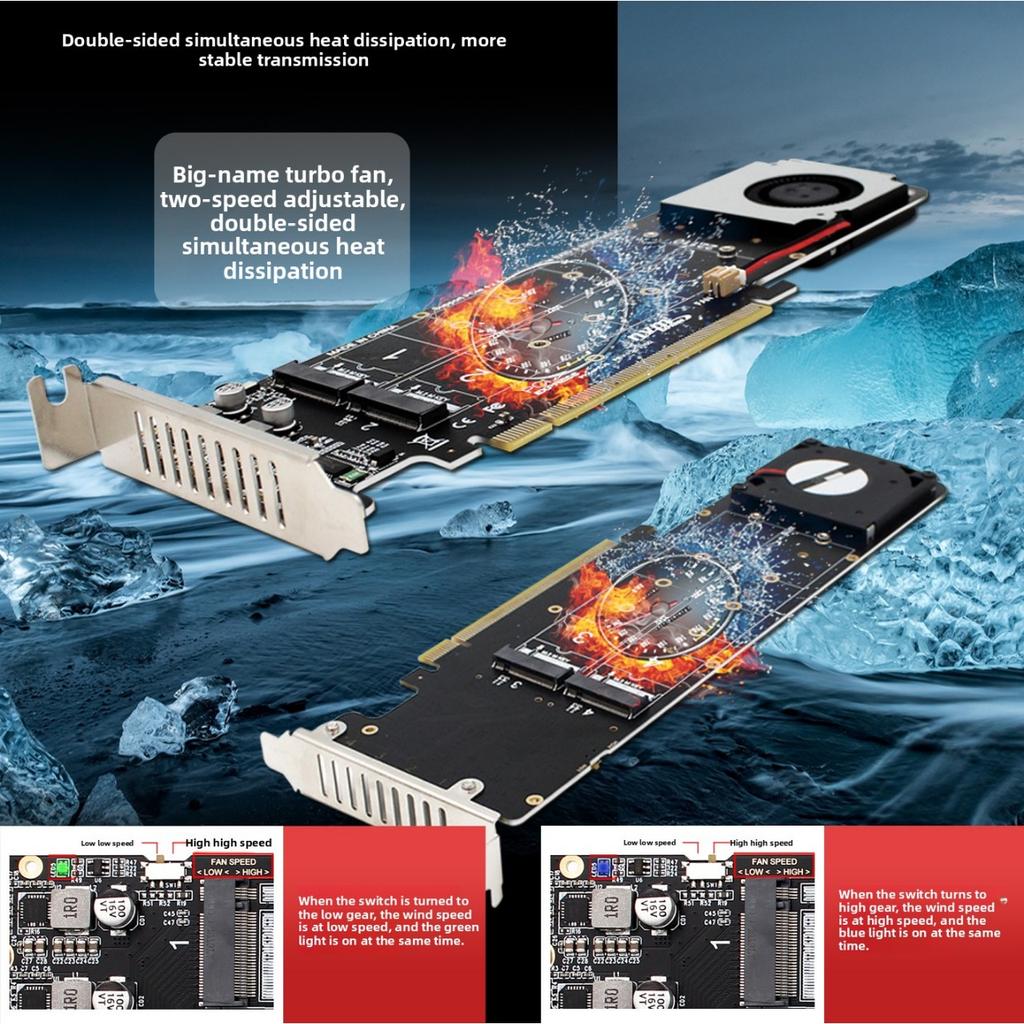 Desktop PC PCIeX16 To M.2 M-key NVMEx4SSD RAID Array Expansion Adapter Split Card, Support 2U Server