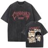 Washed Vintage Anime Chainsaw Man Power and Higashiyama Kobeni Graphic T Shirt Summer Men Women Fashion Casual Oversized Tshirt