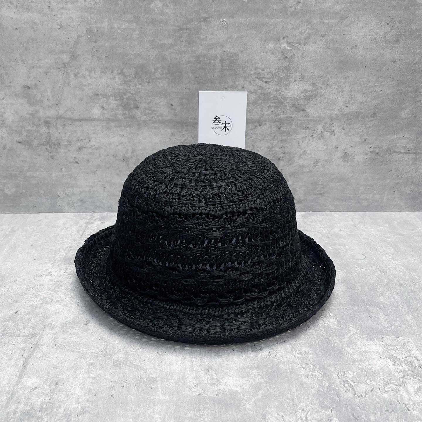 

Curled Edge Knitted Hollow Pattern Bucket Hat Women S Summer Face Small Versatile Pot Hat Cute Ball Hat M（56-58cm）