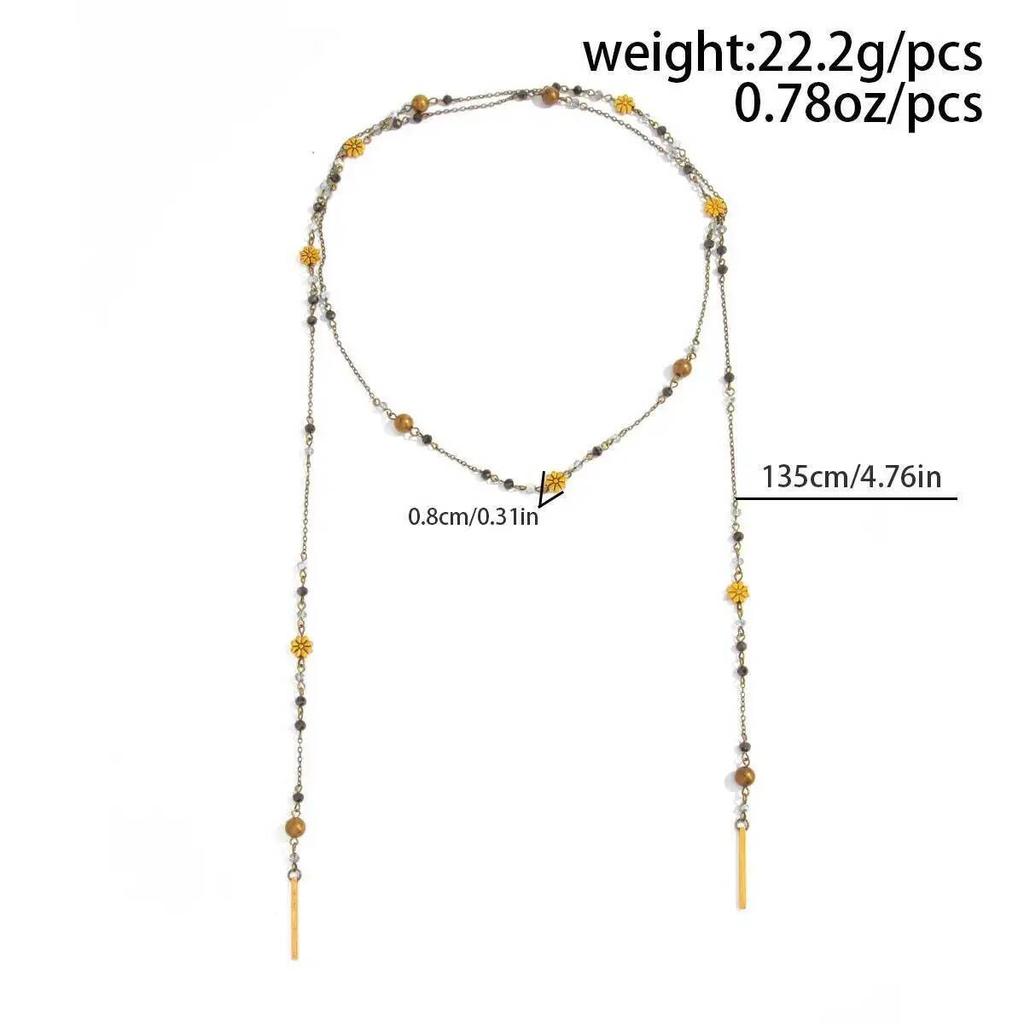 IngeSight.Z Vintage Luxury Crystal Pendant Necklace Women Long CCB Beaded Flower Chain Sweater Chain Y2K Party Jewelry Accessory
