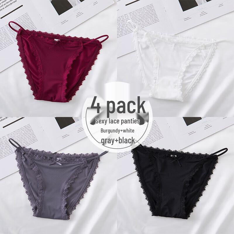Langshen Women's Sexy Lace Low-Rise Thong Underwear (4-Pack)