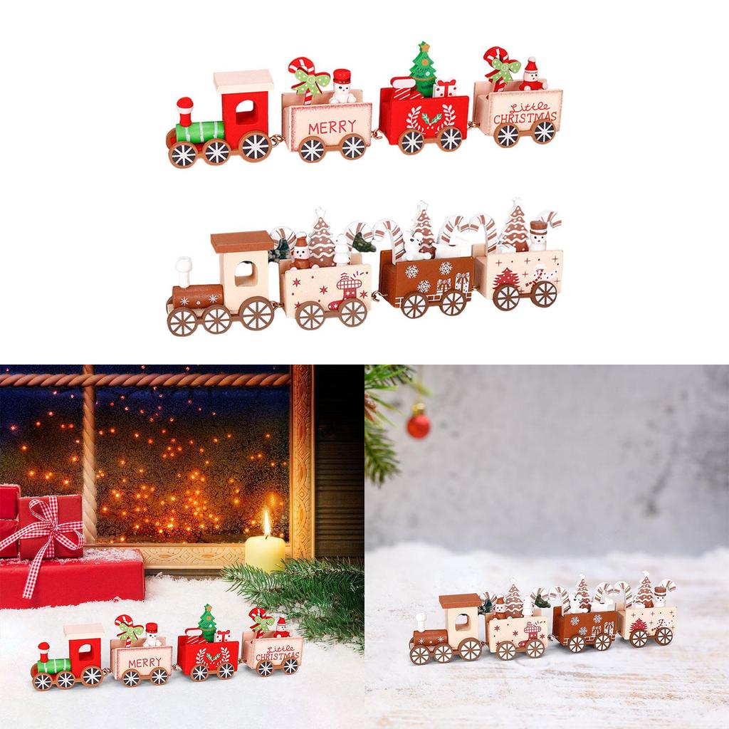 Christmas Wooden Train Ornament Mini Painted Train Snowman Statue Tabletop Decorations for Party Xmas Gifts Merry Christmas