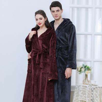 Coral Fleece Hooded Batrobe Gown Winter Thick Flannel Couple Long Robe Sleepwear Warm Lingerie Loose Home Clothes Loungewear