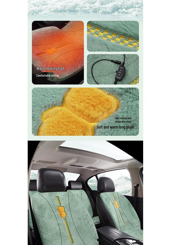 Cartoon Plush Heated Car Seat Cushion, 12V Non-slip Warming Pad