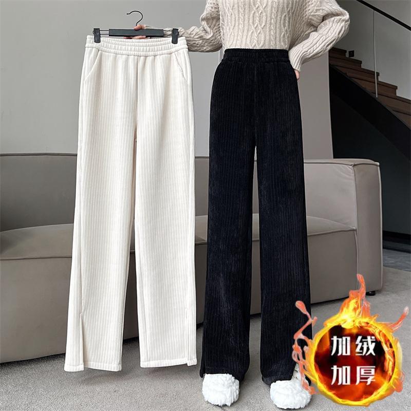 Plüsch-Jogginghose Damen Herbst Winter Hohe Taille Entspannte Weitbeinige Hosen Ins Schlitz Slim Bodenlange Hose