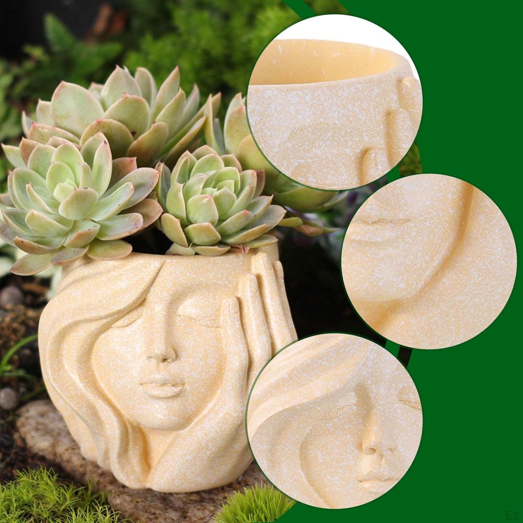 Girl Face Flower Pot Resin Plant Home Decoration Ornament Craft Planter Container for