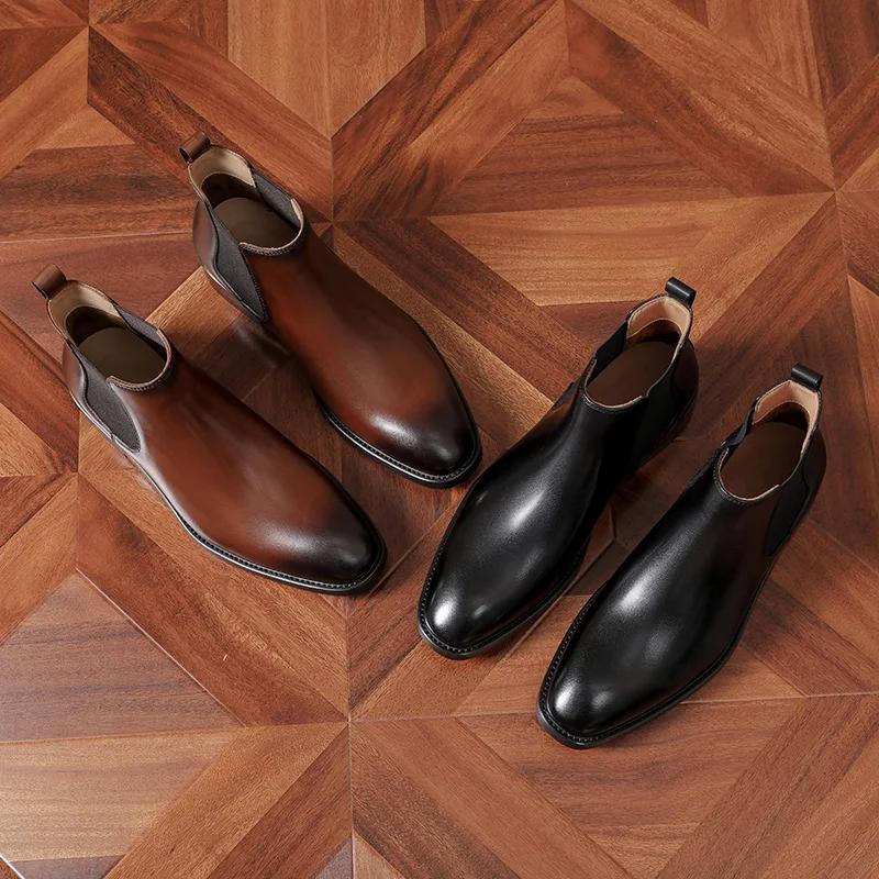 Golden Sapling Formelle Chelsea Boots für Herren Handgefertigte Schuhe aus echtem Leder Lässige Businessschuhe Britischer Stil Herren-Stiefelette