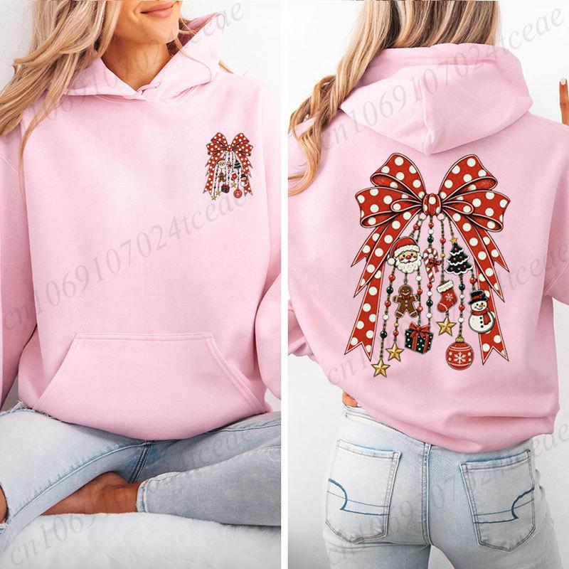 Felpe con Cappuccio Donna Charms di Natale Divertenti Stampa a Pois con Fiocco Felpa con Cappuccio Felpe Casual Moda Trendy Streetwear Regali di Natale