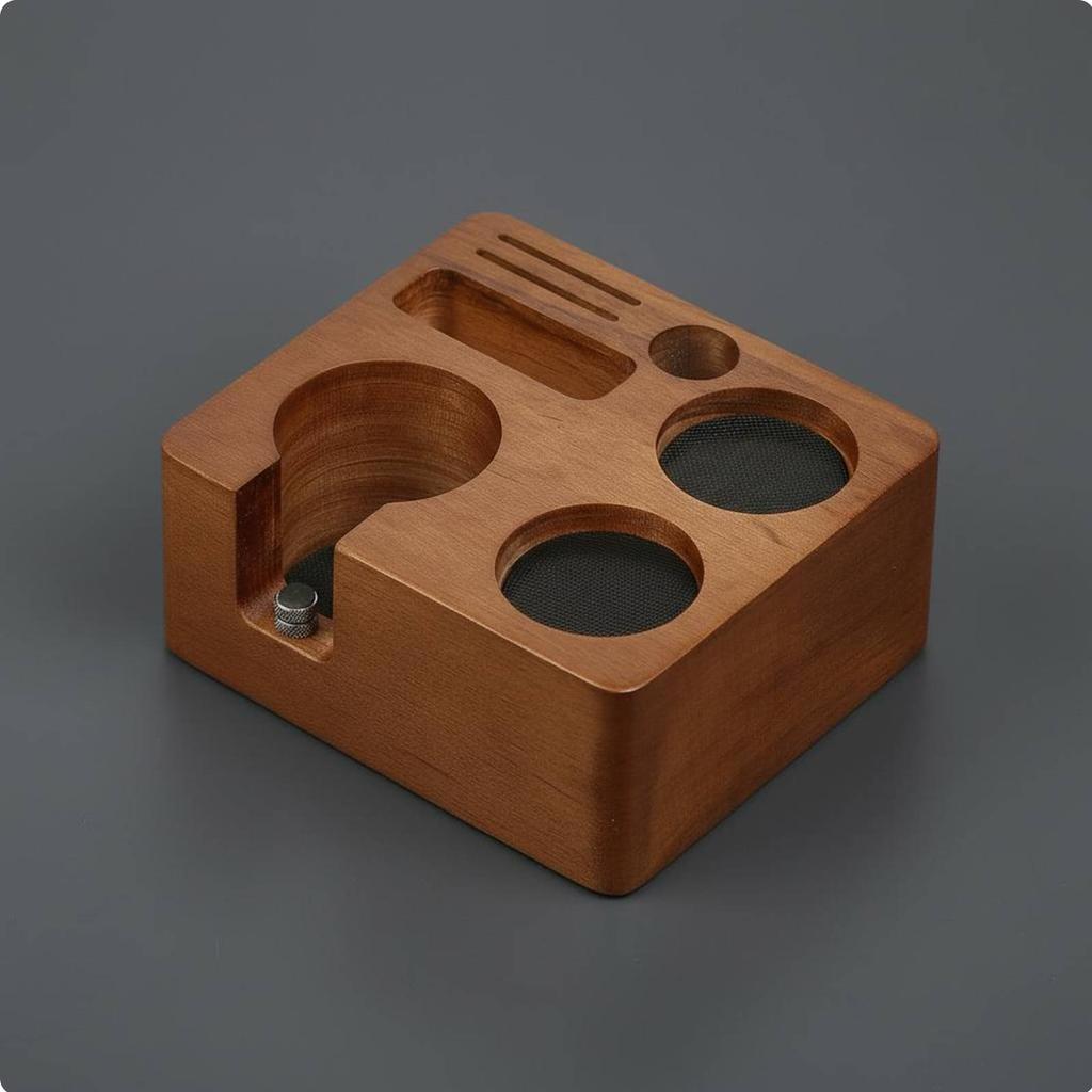 Wooden Espresso Tamping Station Multi-Functional Portafilter Stand Coffee Tamper Holder Anti-Slip Base for Cafe, Home Kitchen