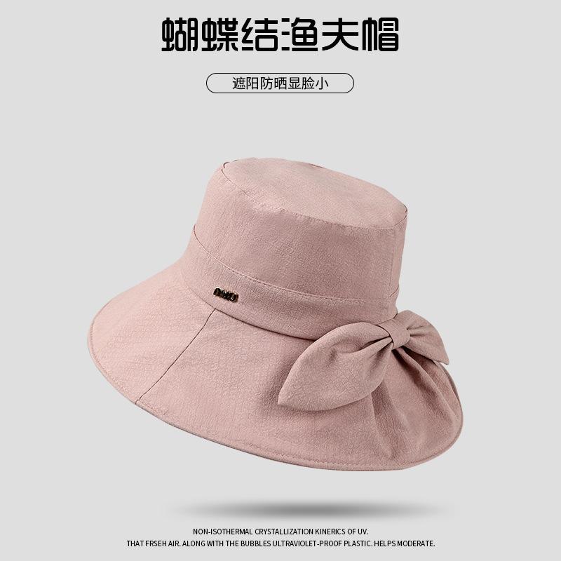 Bucket hat female bow letter face covering sunscreen basin hat outdoor eaves UV protection versatile sun hat