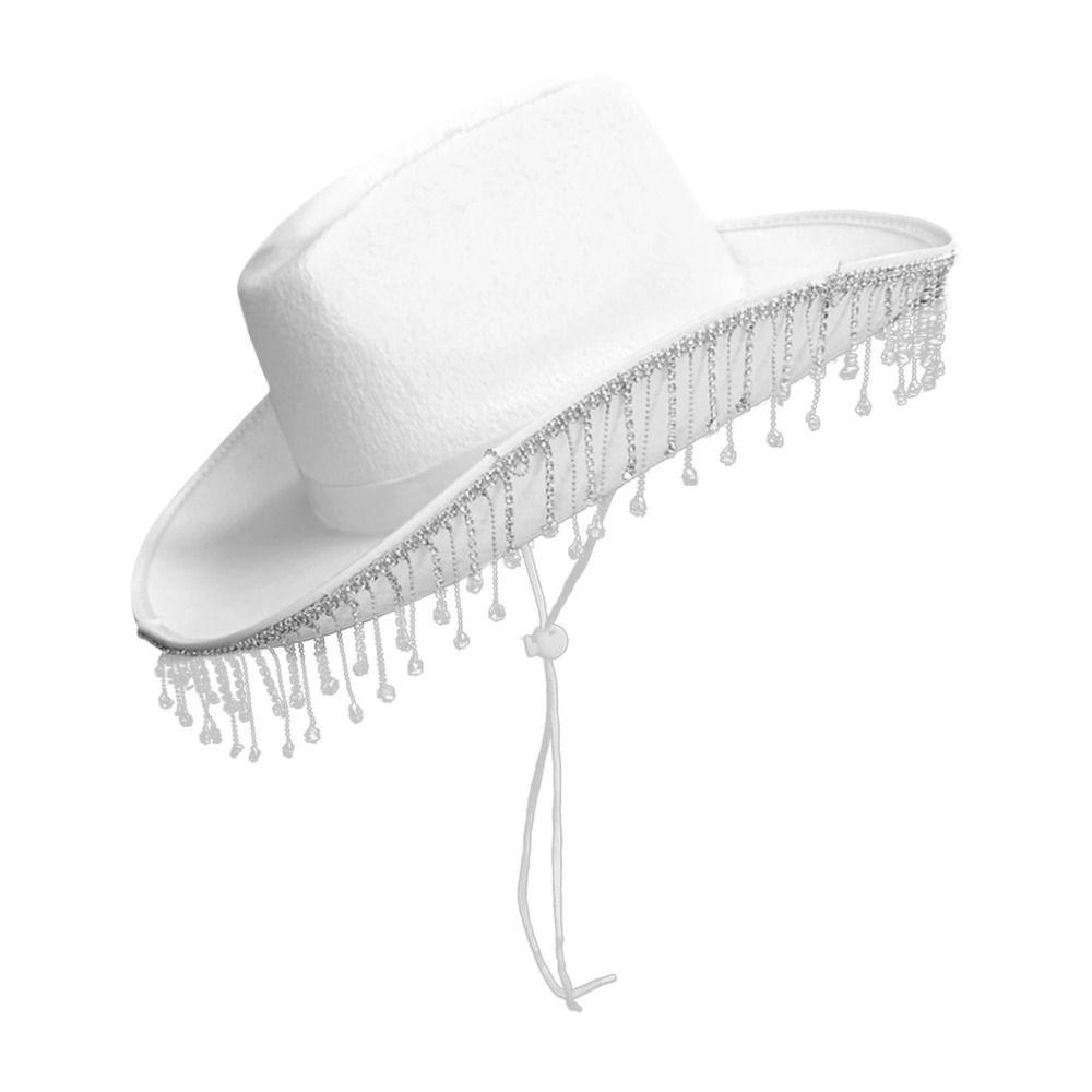 Crystal Tassels Rhinestone Cap Elegant Bride Cowgirl Hats Casual Bride Bucket Hats Wedding Party