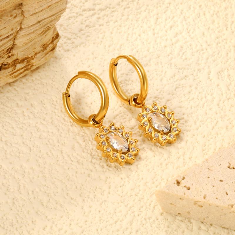 Clearly Colored Cubic Zirconia Drop Earrings For Woman Dancing Party Accessories Luxury Shiny Zircon Geometric Clip