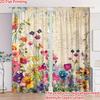2PC Vintage Letter Floral Sheer Curtains - Nostalgic Watercolor Print Window Drapes for Living Room Bedroom Decor