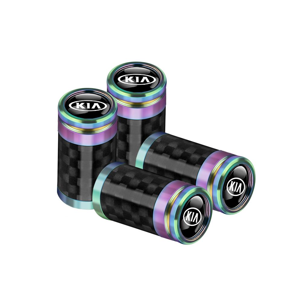2026 Hot Car Sticker 4Pcs Metal Carbon Fiber Car Wheel Valve Stem Dust Cap Auto Accessories For Kia Rio 3 Soul Picanto EV6 Cerat