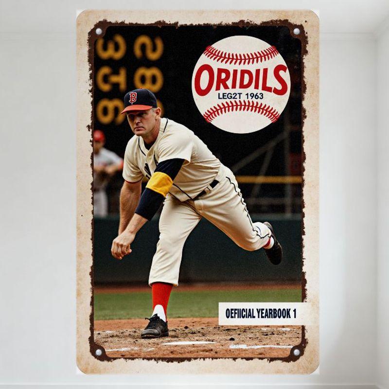 

Vintage Metal Tin Sign Baseball Player Mid - Pitch Scoreboard 1963 Official Yearbook Metal Plaque for Home Man Cave Decor 20x30cm（7.8x11.8inch）