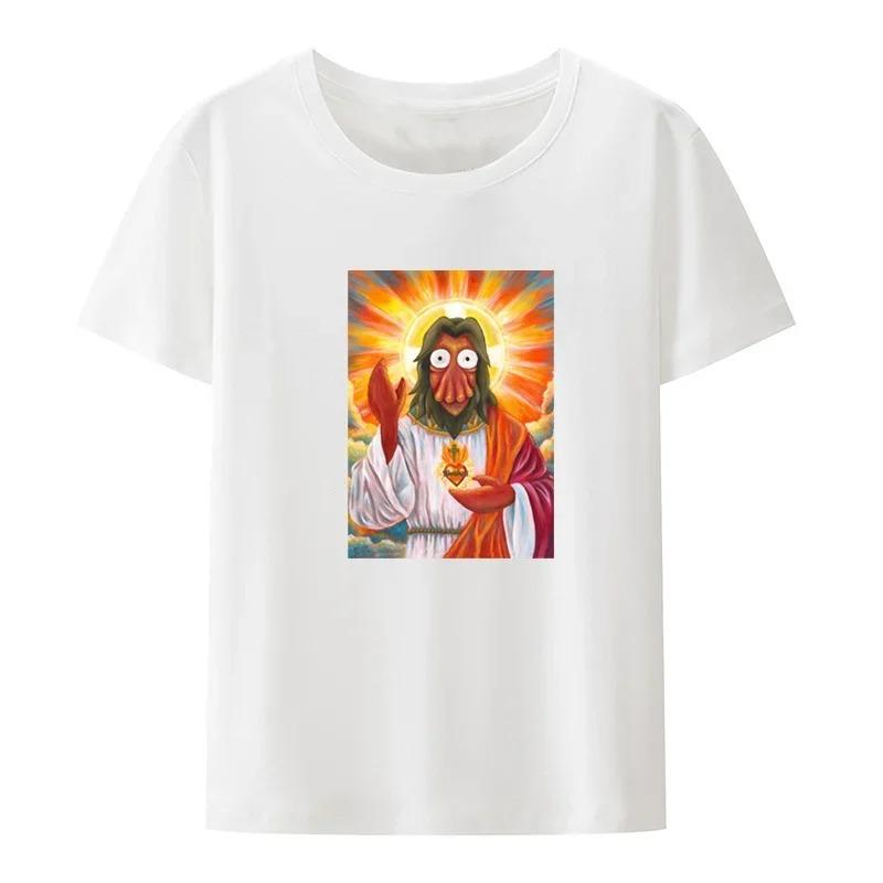 Moshi Jesus Desu Rolig T-shirt Kortärmad Andningsbara T-shirts Casual Toppar Mönster Roupas Överdimensionerade Högkvalitativa Mjuka Lösa