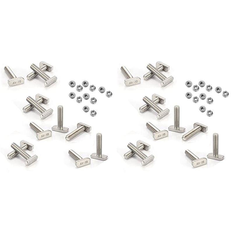 

24Pcs T Slot Bolt Replacement,M10 X 25 Screws, A2-70 Rail Track Screws Track Nuts With 24 Flange Nut-B61B