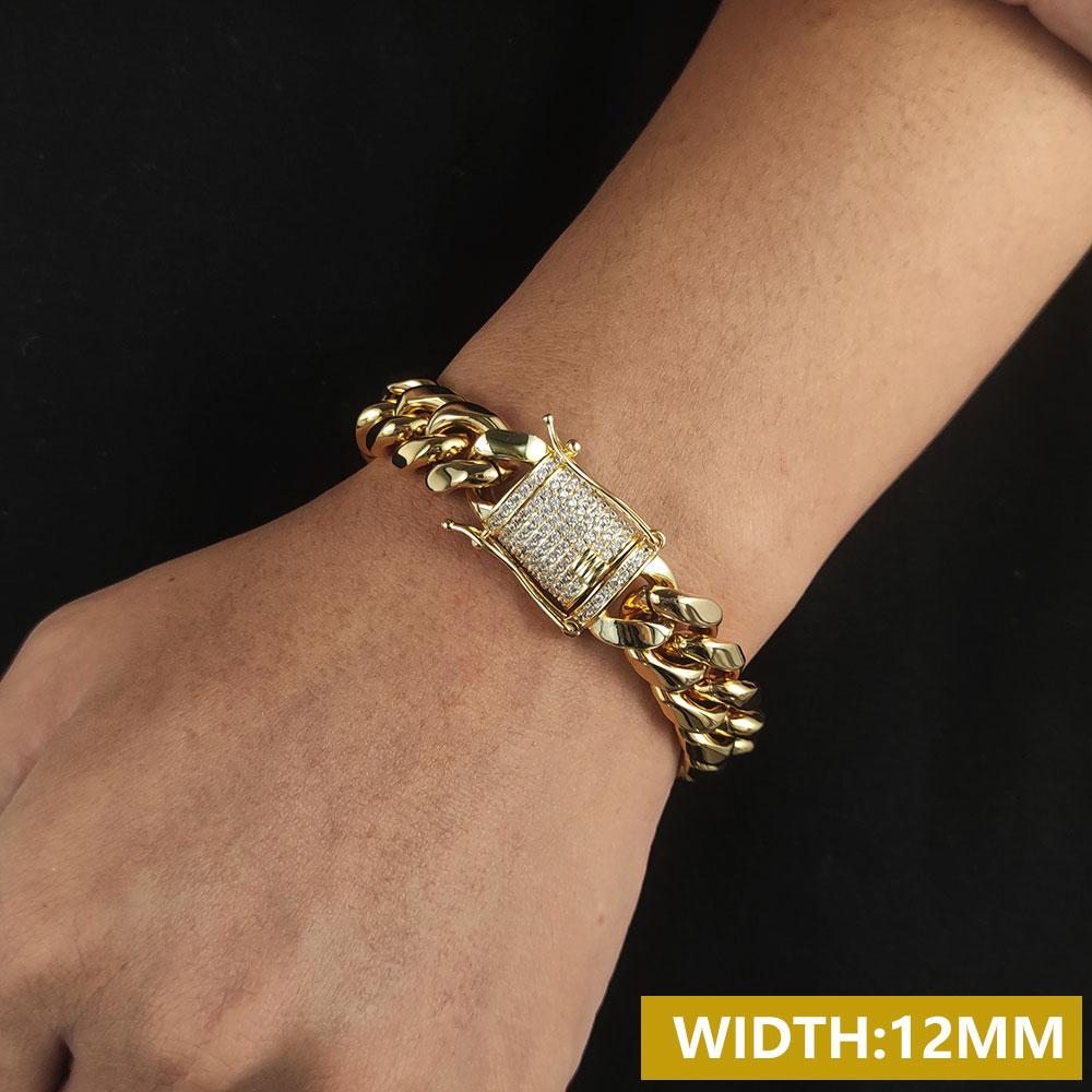 6/8/10/12/14/16MM Hip Hop Rock Zircon Clasp Cuban Bracelets for Men Stainless Steel Jewelry