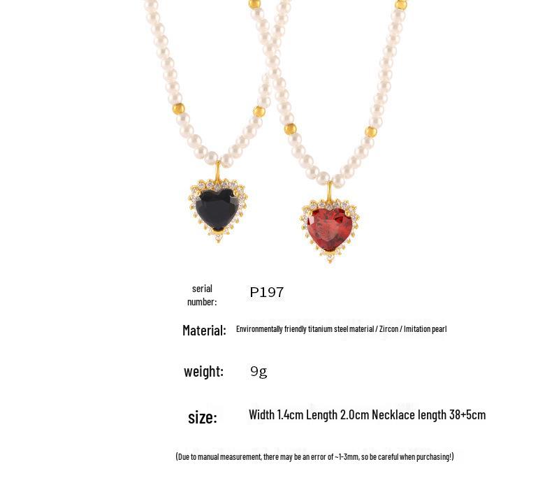 Hepburn-Style Heart Zircon Pendant Necklace: Gold-Plated Titanium, Imitation Pearl Design