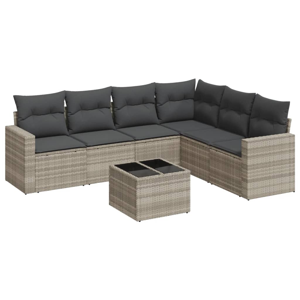 7 Piece Garden Sofa Set with Cushions Light Grey Poly Rattan