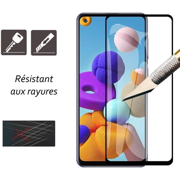 Verre trempé pour Samsung Galaxy A21S bords noirs et coque de protection souple Noir avec Stylet Toproduits®