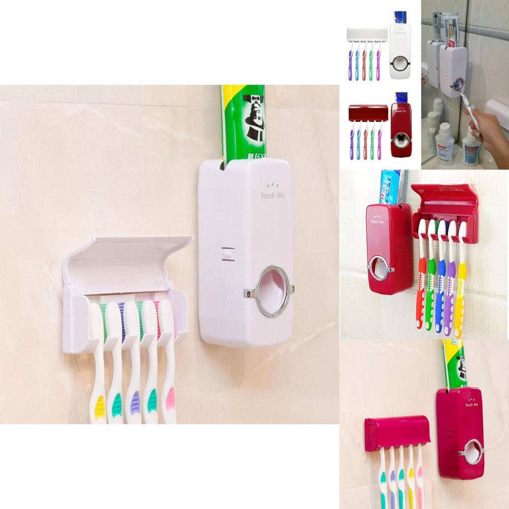 Automatic Toothpaste Dispenser And Toothbrush Holder Plastic Bathroom Organizer