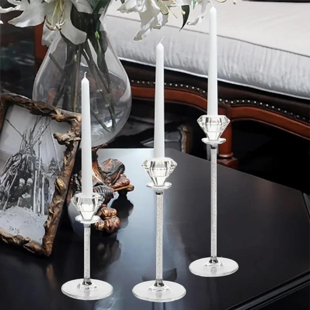 Clear Crystal Glass Candlestick Table Centerpiece Candle Holders for Wedding Party Living Room Decor