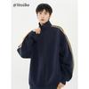 Trendy Three-Stripe Cardigan Sweatshirt for Men, Winter American-Style Color-Block Striped Jacket, Cool and Loose-Fitting Couple Baseball Jacket