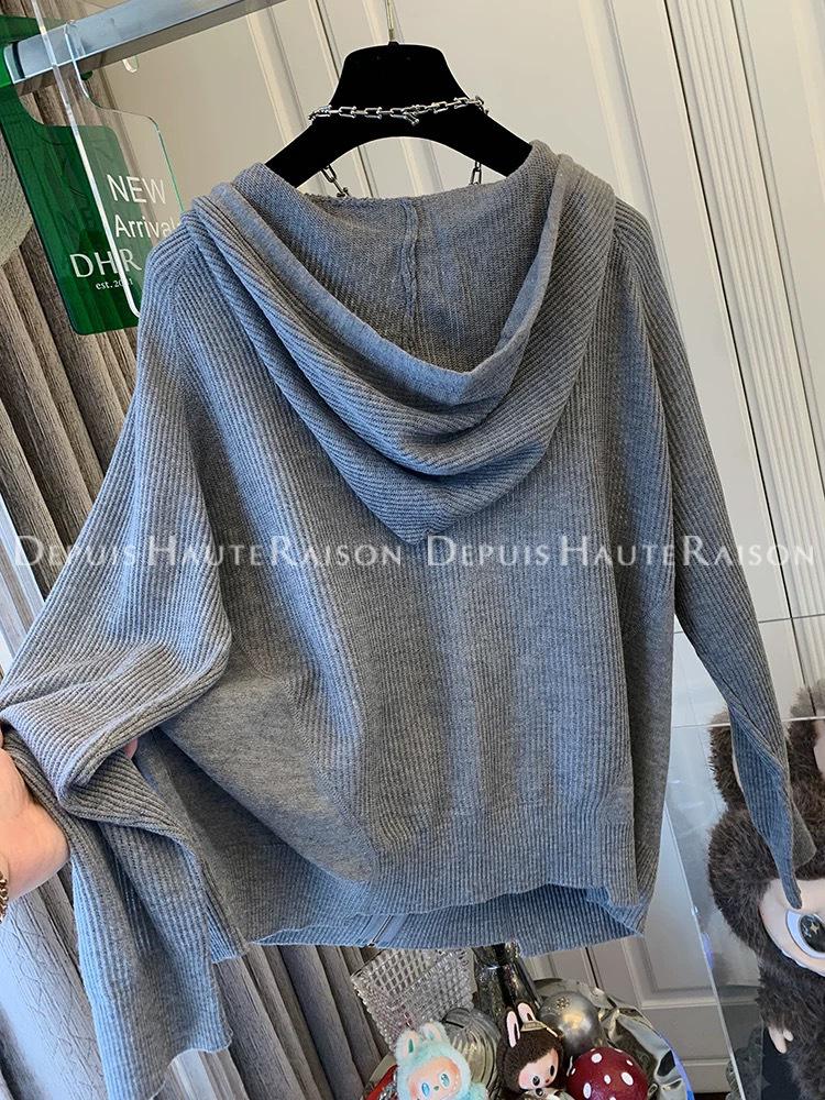 Plain Color Zipper Hooded Knit Jacket - Women's Casual Early Autumn Style