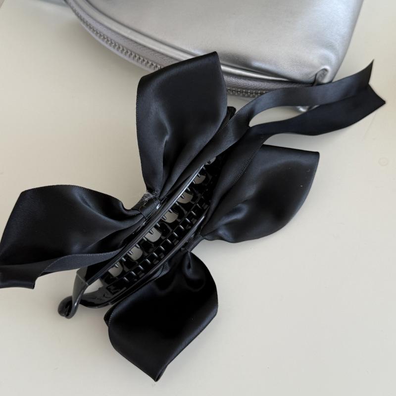 Balletcore Satin Bow Clip  White Cat Ear Banana Clip with Flowing Ribbons Elegant Princess Hair Claw for Girls (Wedding/Daily)