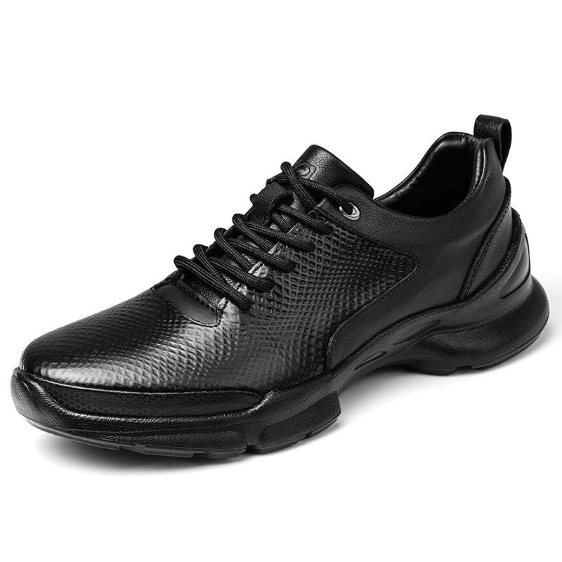 Men's 8CM Height Increase Casual Breathable Non-slip Leather Running Shoes, Thick Sole, Solid Color.