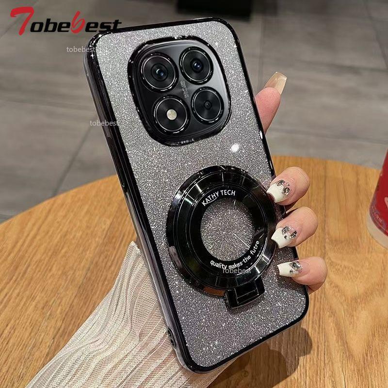 Glitter Plating Case For Xiaomi Redmi 14C Note 14 Pro Plus 4G 5G Fundas For Magnetic Phone Holder Soft Silicone Cover